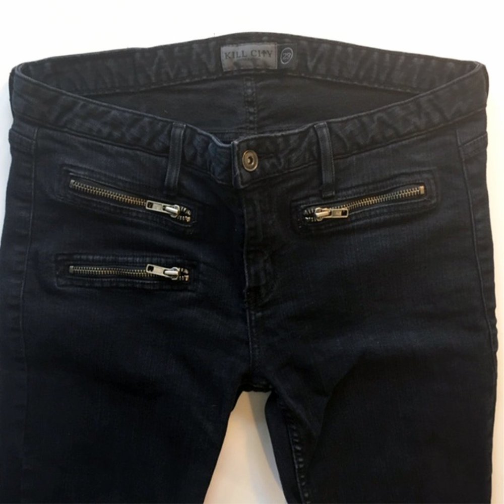 KILL CITY Blk Over-dye ZIP SKINNY JEANS sz 29